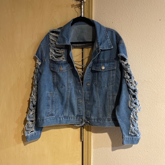 SHEIN Jackets & Blazers - #2 Women 1X SHEIN Sexy Ripped Distressed Denim Jean Jacket Gorgeous Fashion - Hi